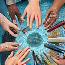 An illustration of a diverse group of aquarists collaborating and sharing knowledge, representing collective expertise.
