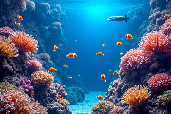 Vibrant coral reef marine aquarium