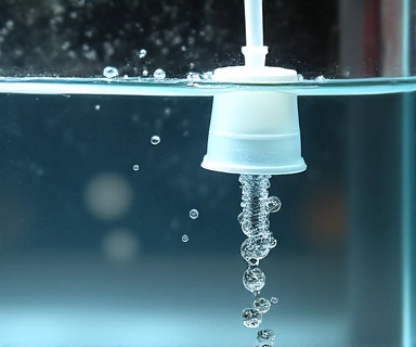 Air pump connected to an air stone creating bubbles