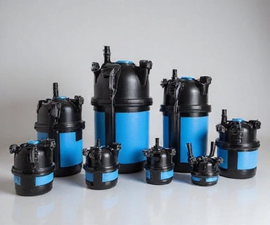 Assortment of modern aquarium filters and pumps