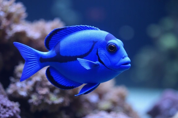 Vibrant blue Tang fish swimming