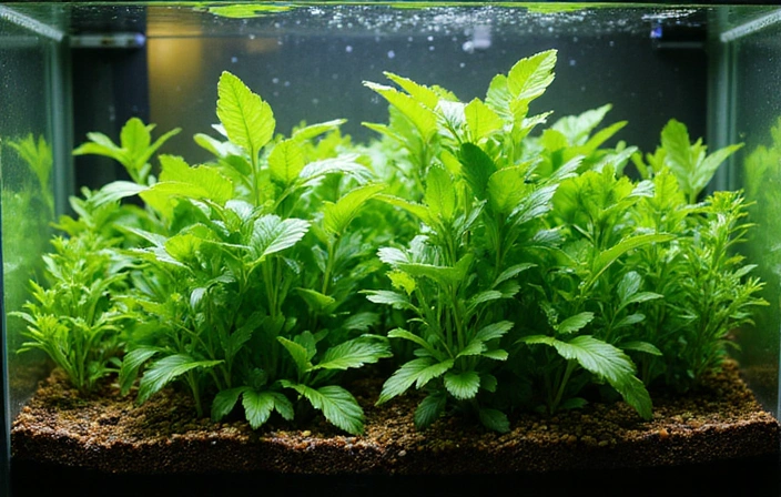 Lush aquatic plants thriving in an aquarium