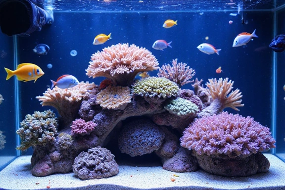 Stunning marine reef aquarium with colorful corals and fish