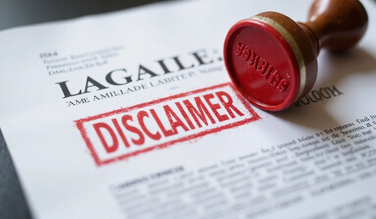 Legal document with a disclaimer stamp, emphasizing limitations and disclaimers
